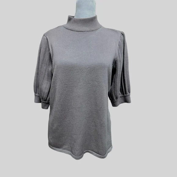 Tahari Taupe Mock Neck Sweater Size Medium Half Sleeve Light Brown Pleats - Picture 1 of 6